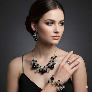 Chunky Black and Silver Jewelry Set w/ Bracelet